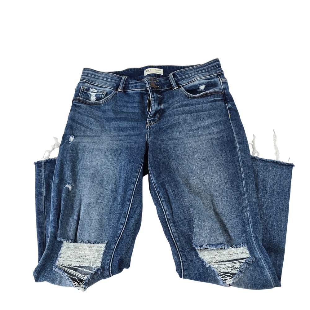 BKE Payton Mid Rise Cropped Straight Distressed Jeans Blue 32x28 14531